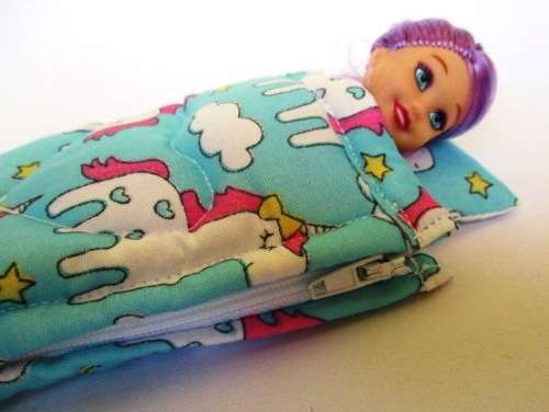 Mini sleeping bag set for Chelsea doll - 3 unicorn print