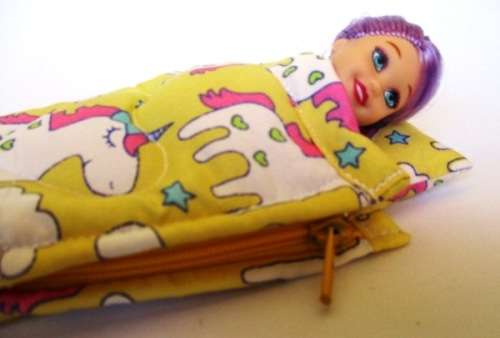 Mini sleeping bag set for Chelsea doll - 3 unicorn print