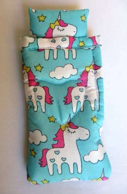 Mini sleeping bag set for Chelsea doll - 3 unicorn print