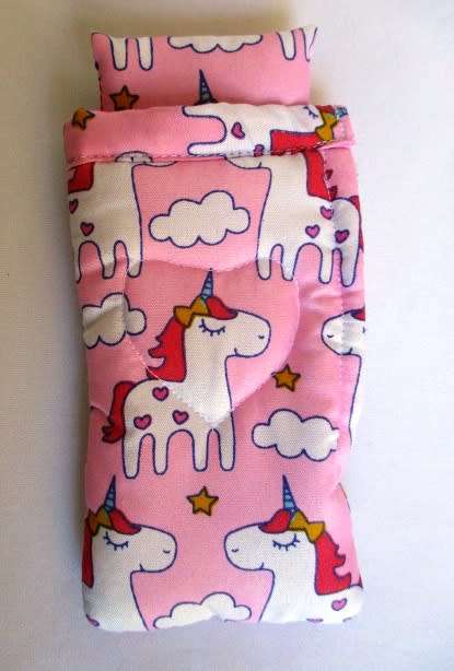 Mini sleeping bag set for Chelsea doll - 3 unicorn print
