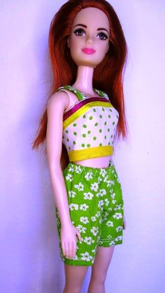 Barbie doll`s shorts and strap top - lime green spot