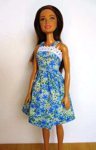 Barbie doll`s dress - blue/yellow print