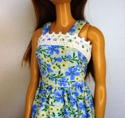 Barbie doll`s dress - blue/yellow print