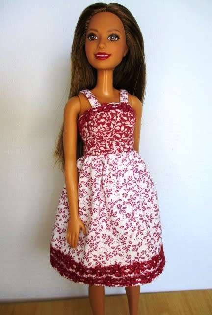 Barbie doll`s dress - maroon lace trim