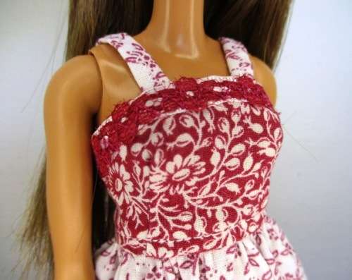 Barbie doll`s dress - maroon lace trim