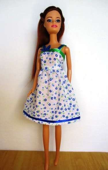 Barbie doll`s dress - blue flower with butterfly detail