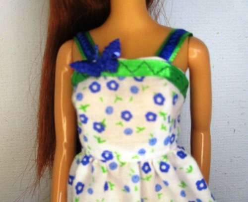 Barbie doll`s dress - blue flower with butterfly detail
