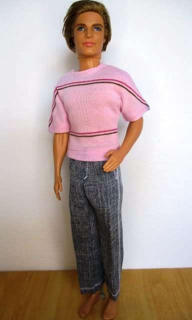 Ken doll`s long pants plus t-shirt - pink stripe