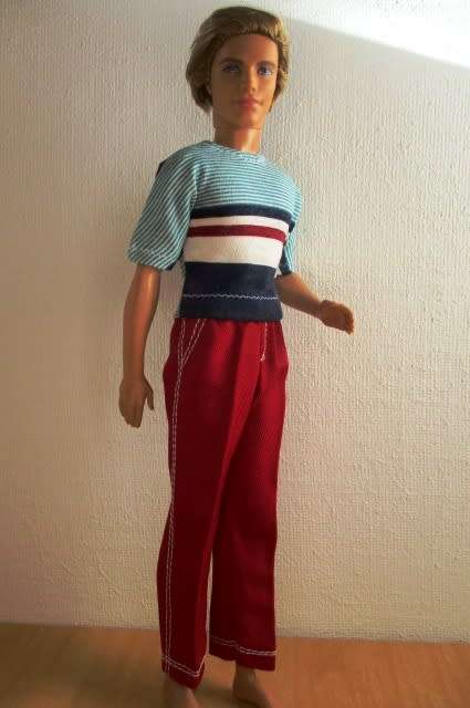 Ken doll`s long pants and t-shirt - red/striped
