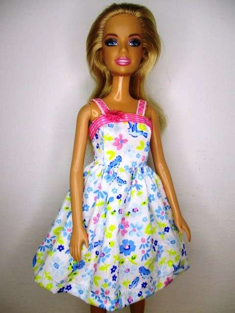 Barbie doll`s dress and pantie set - blue bird print