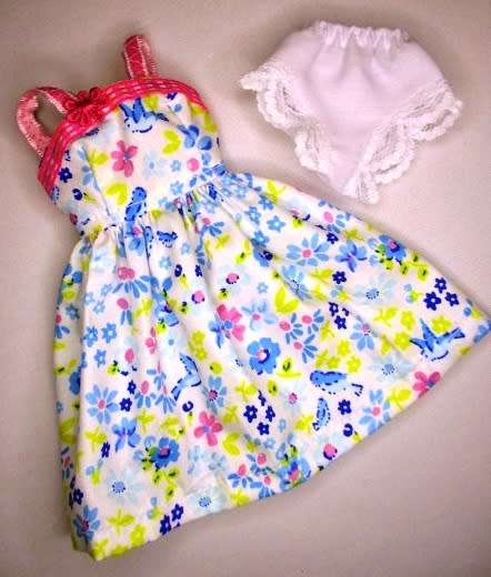 Barbie doll`s dress and pantie set - blue bird print