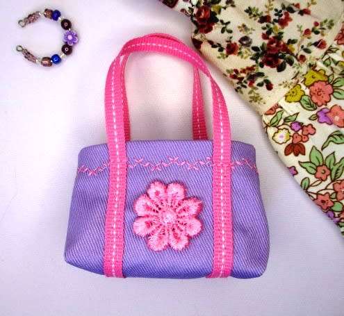 Barbie doll`s long dress with bag and necklace - paisley