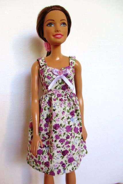Barbie doll`s dress with heart neckline and panties - mauve flower