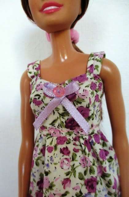 Barbie doll`s dress with heart neckline and panties - mauve flower
