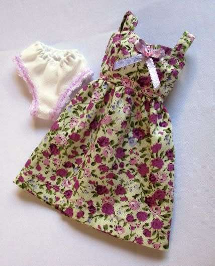 Barbie doll`s dress with heart neckline and panties - mauve flower