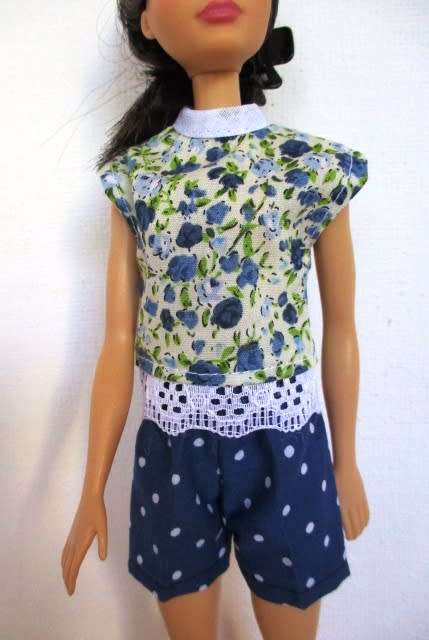 Barbie doll`s shorts and top - navy spot/floral