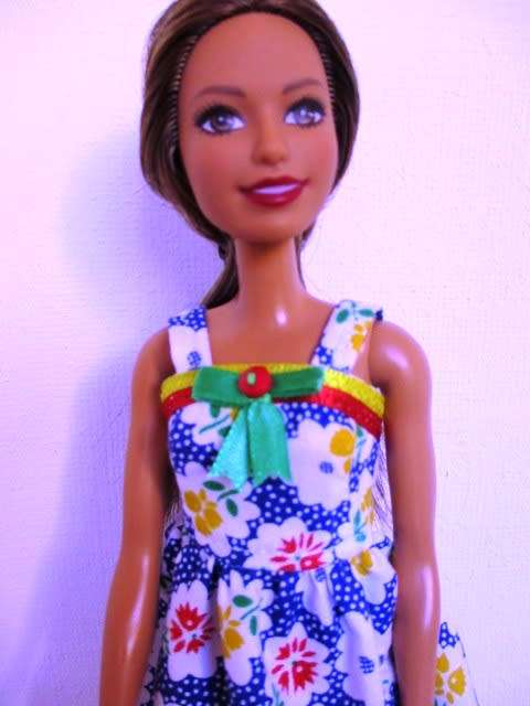 Barbie doll`s summer dress - blue floral/ribbon