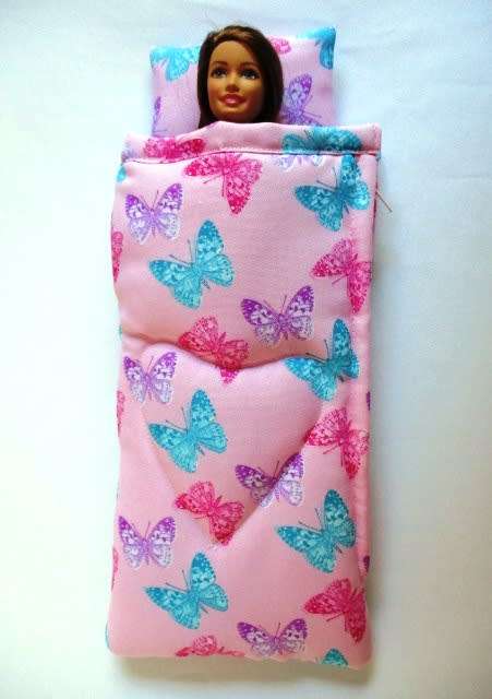 Barbie doll`s sleeping bag - butterfly pink