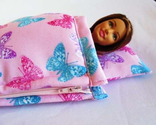 Barbie doll`s sleeping bag - butterfly pink