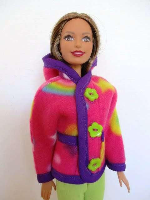 Barbie doll`s fleece hoodie and leggings - pink print/lime