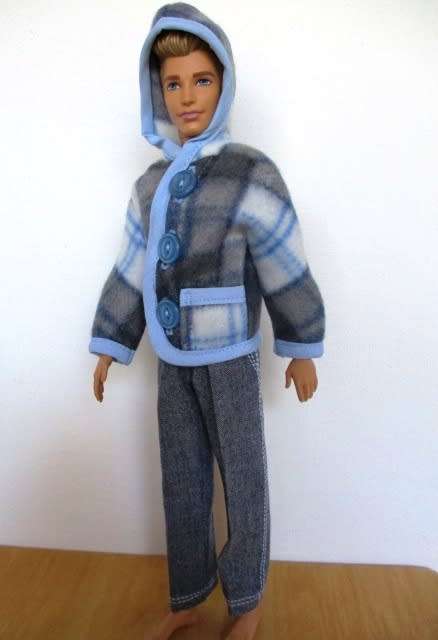 Ken doll`s jeans and hoodie - blue check