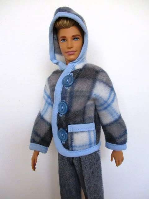 Ken doll`s jeans and hoodie - blue check