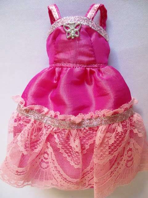 Barbie doll`s party dress - pink lace/silver butterfly