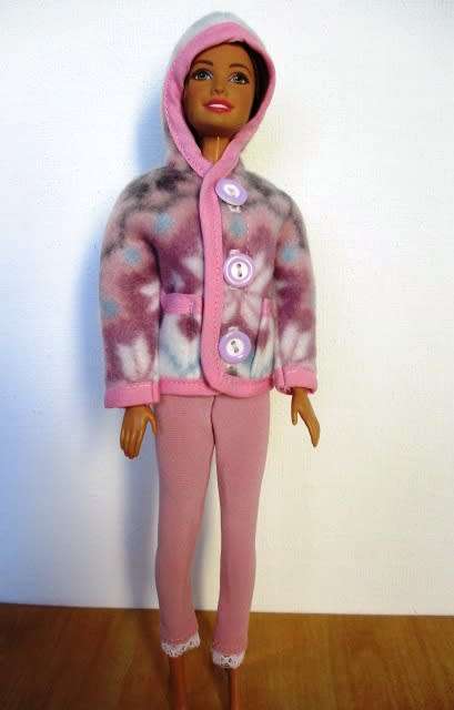Barbie doll`s fleece hoodie and leggings - dusky pink