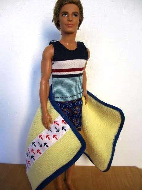Ken doll`s beach outfit with towel - blue/yellow