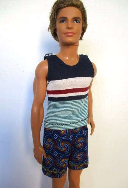 Ken doll`s beach outfit with towel - blue/yellow