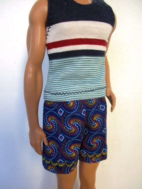 Ken doll`s beach outfit with towel - blue/yellow
