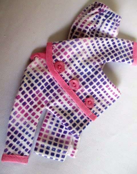 Barbie doll`s winter pyjamas - mauve squares/pink