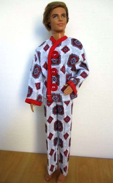 Ken doll`s winter pyjamas - red square