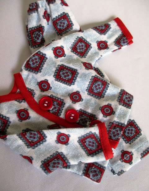 Ken doll`s winter pyjamas - red square