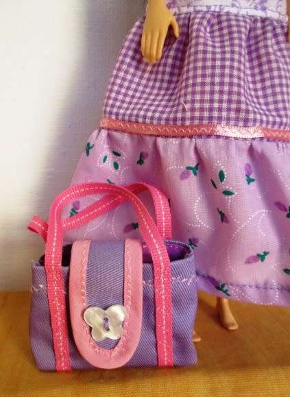 Barbie doll`s long dress plus necklace and bag - mauve