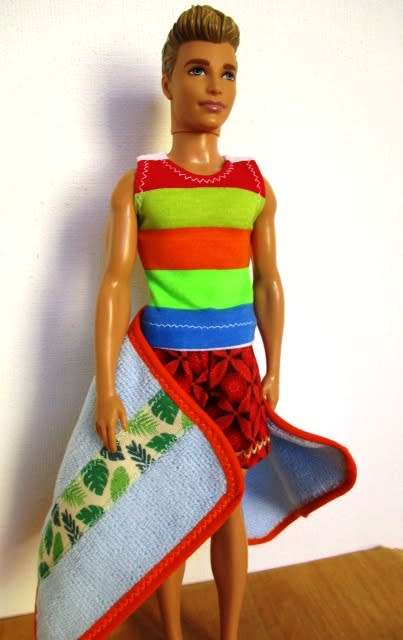 Ken doll`s beach set - red/blue + striped vest