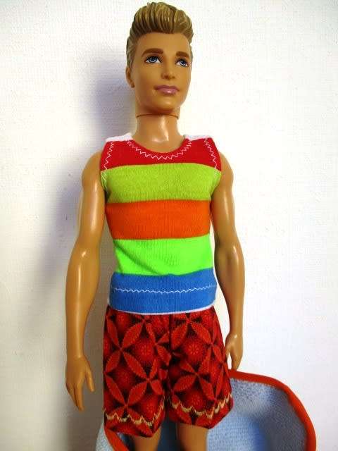 Ken doll`s beach set - red/blue + striped vest