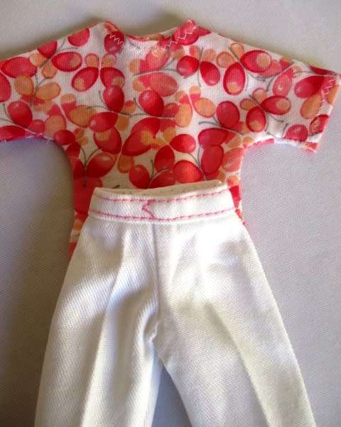 Barbie doll`s pants and t-shirt - white and pink butterfly print