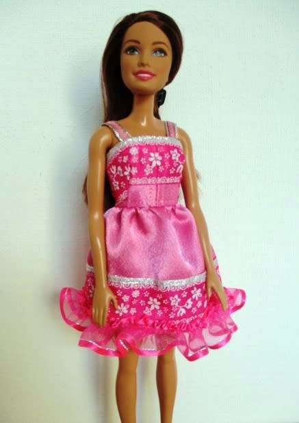 Barbie doll`s party dress - pink ruffle hem