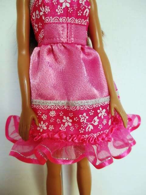 Barbie doll`s party dress - pink ruffle hem