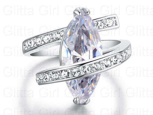4 Carat Sparkling Marquise Simulated Diamond Ring With Accents **FREE SHIPPING**