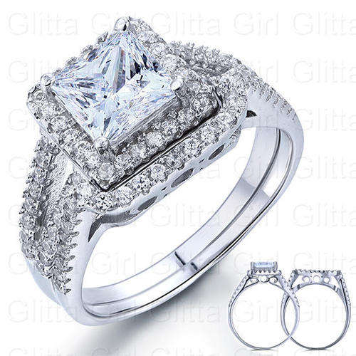 1.5 Carat Princess Created Diamond Solid 925 Sterling Silver 2 Piece Ring Set **FREE SHIPPING**