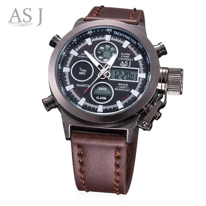 ASJ B107 Male Dual Movt Watch 3ATM Chronograph Alarm Calendar Display Luminous Wristwatch
