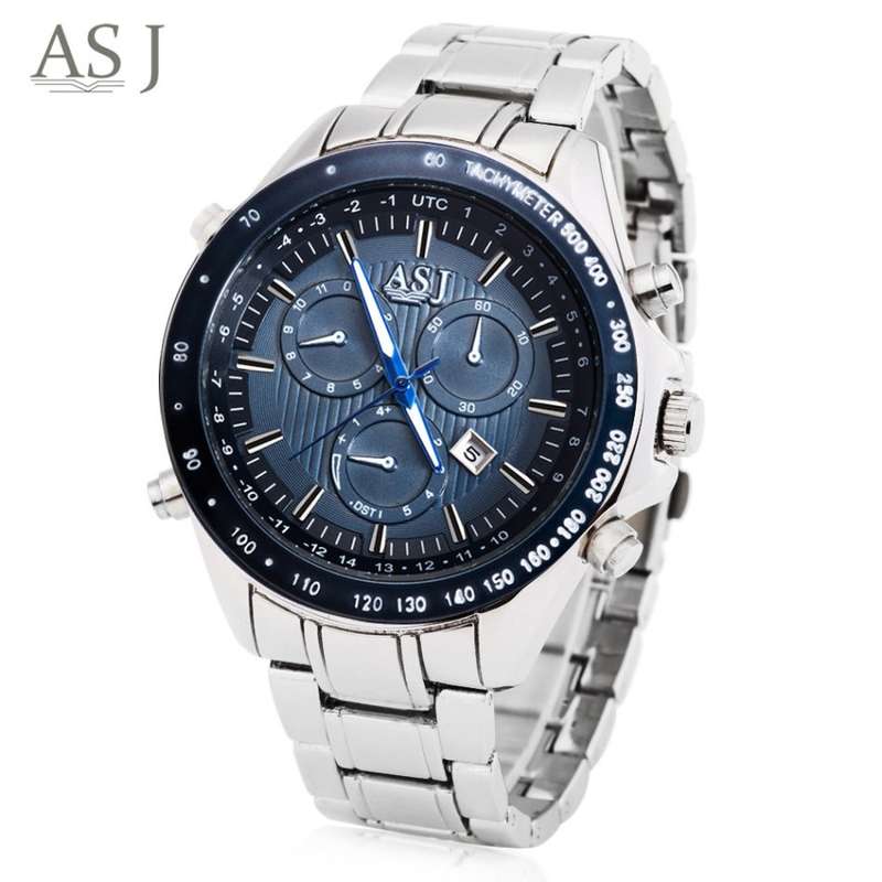 ASJ B114 Men Quartz Watch Calendar Luminous Pointer Decorative Sub-dial 3ATM Wristwatch