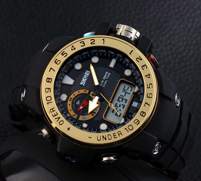 GOLDEN Sports Watch with Large Dial Water Resistance Double Movt Calender Week Alarm Stopwatch