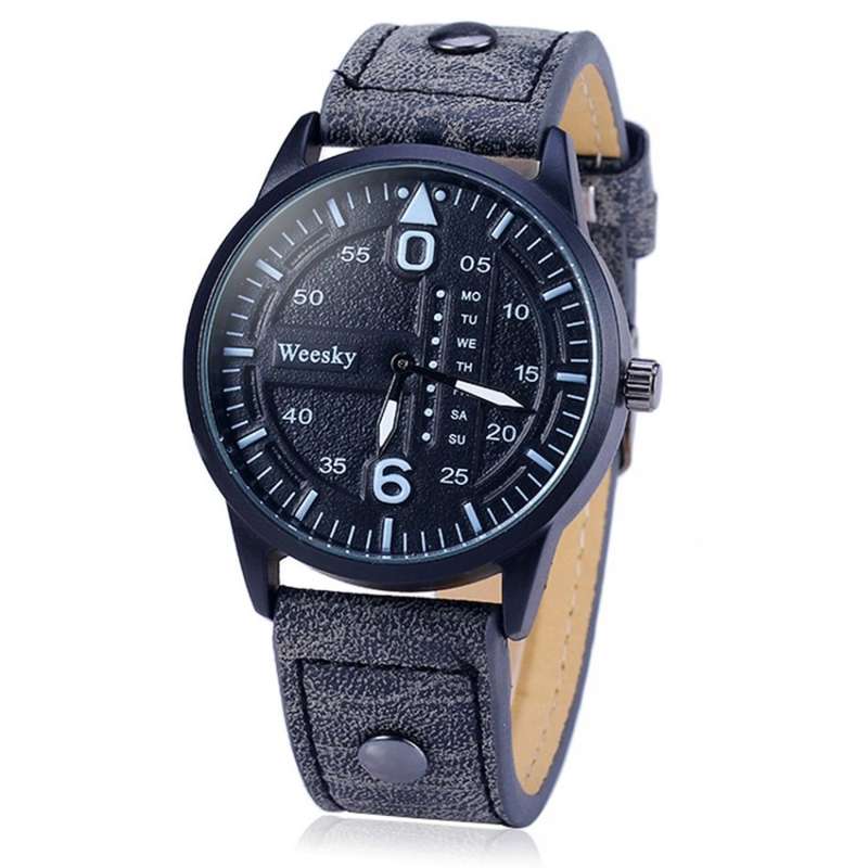 Weesky 1203G Quartz Watch with Decorative Day Leather Band for Men