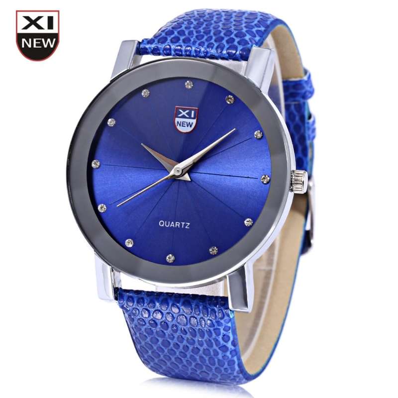 Xinew 1766 Men Quartz Watch Radial Pattern Artificial Diamond Dial Leather Strap Wristwatch