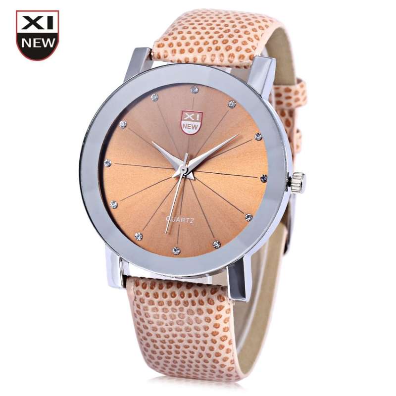 Xinew 1766 Men Quartz Watch Radial Pattern Artificial Diamond Dial Leather Strap Wristwatch