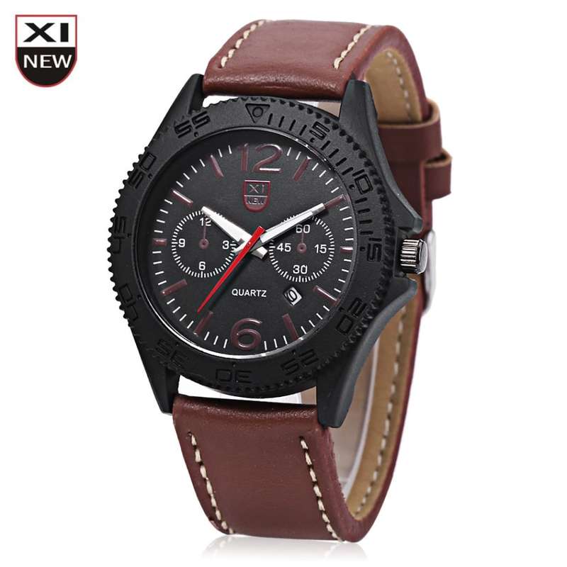 Xinew 2168 Male Quartz Watch Date Display Luminous Pointer Decorative Sub-dial Wristwatch