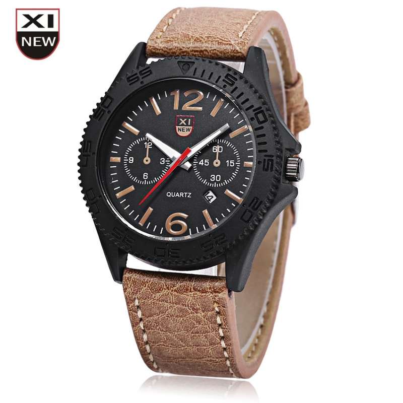 Xinew 2168 Male Quartz Watch Date Display Luminous Pointer Decorative Sub-dial Wristwatch
